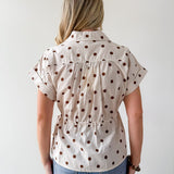 Cap Sleeve Polka Dot Top - Ecru