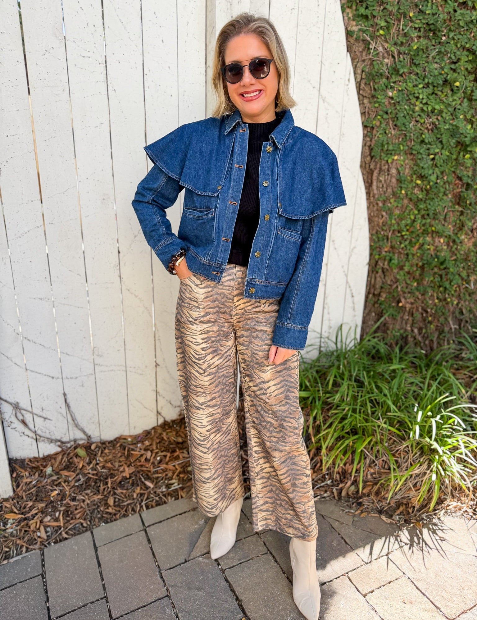Cape Style Overlay Denim Jacket