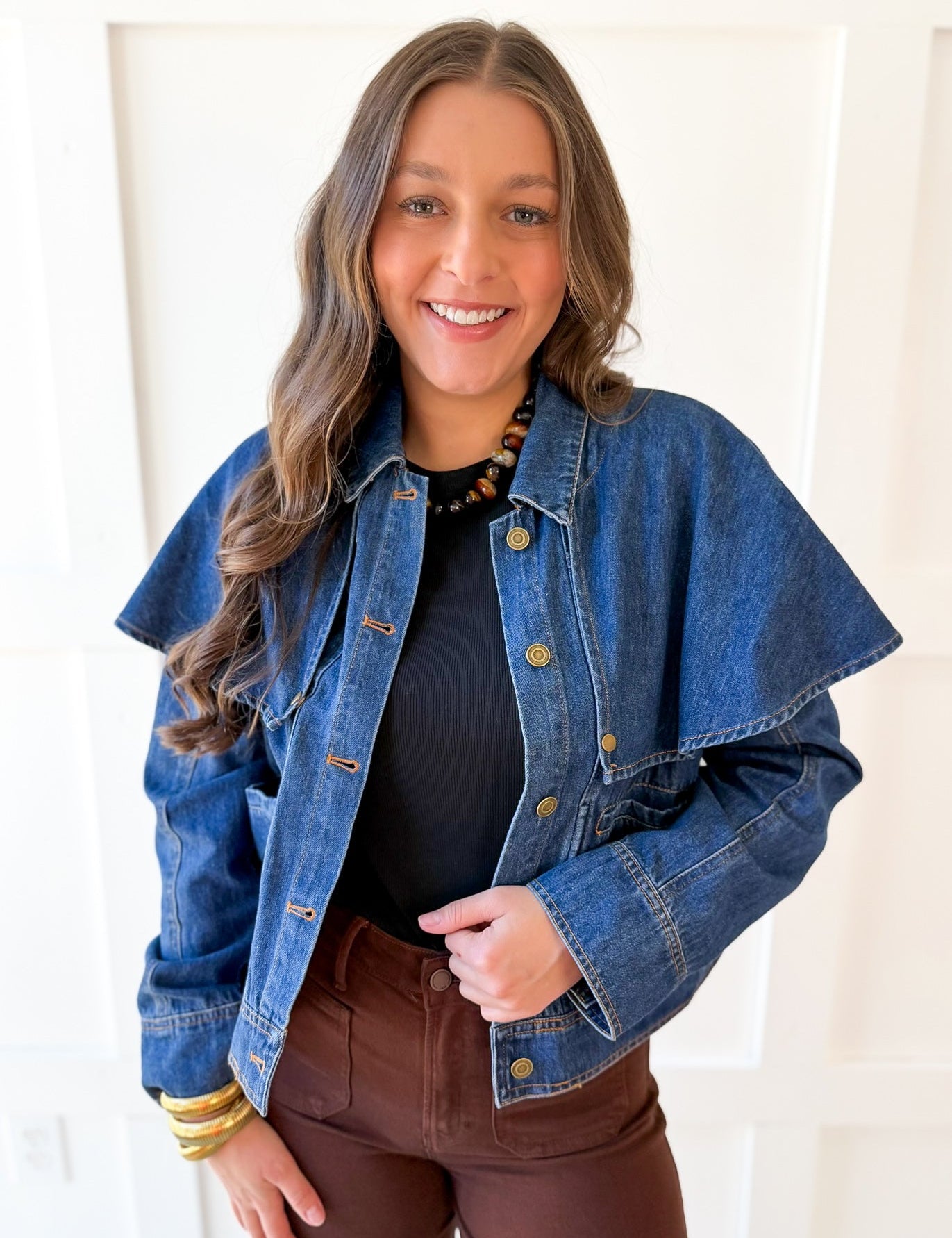Cape Style Overlay Denim Jacket