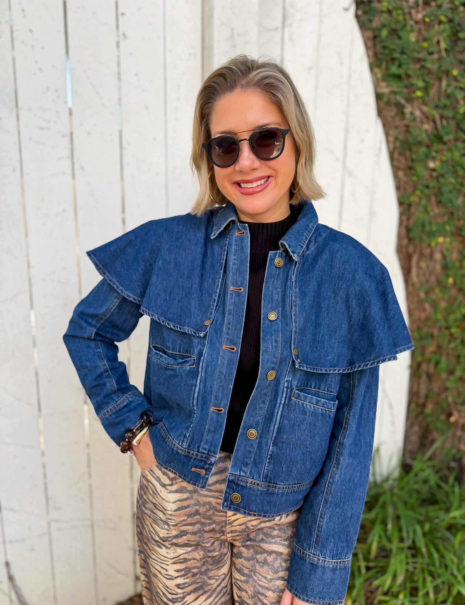 Cape Style Overlay Denim Jacket