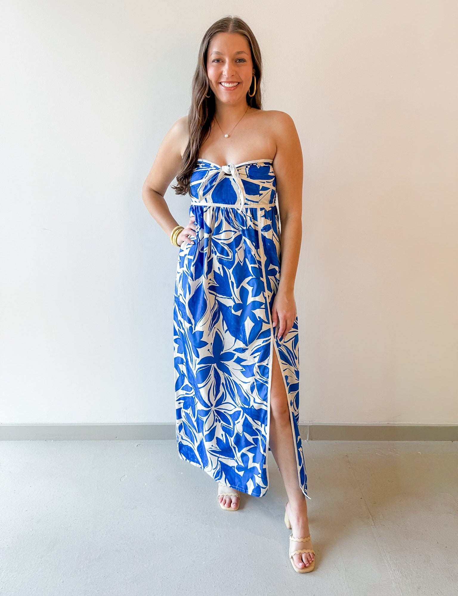 Capri Blue Tie Front Maxi Dress