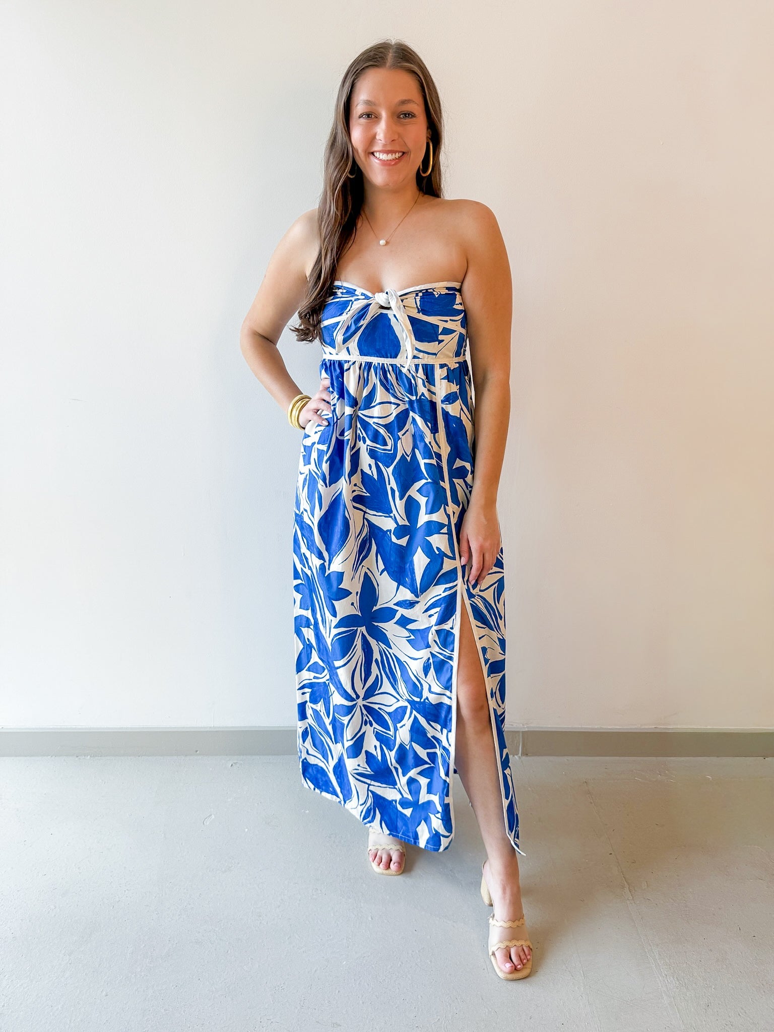 Capri Blue Tie Front Maxi Dress
