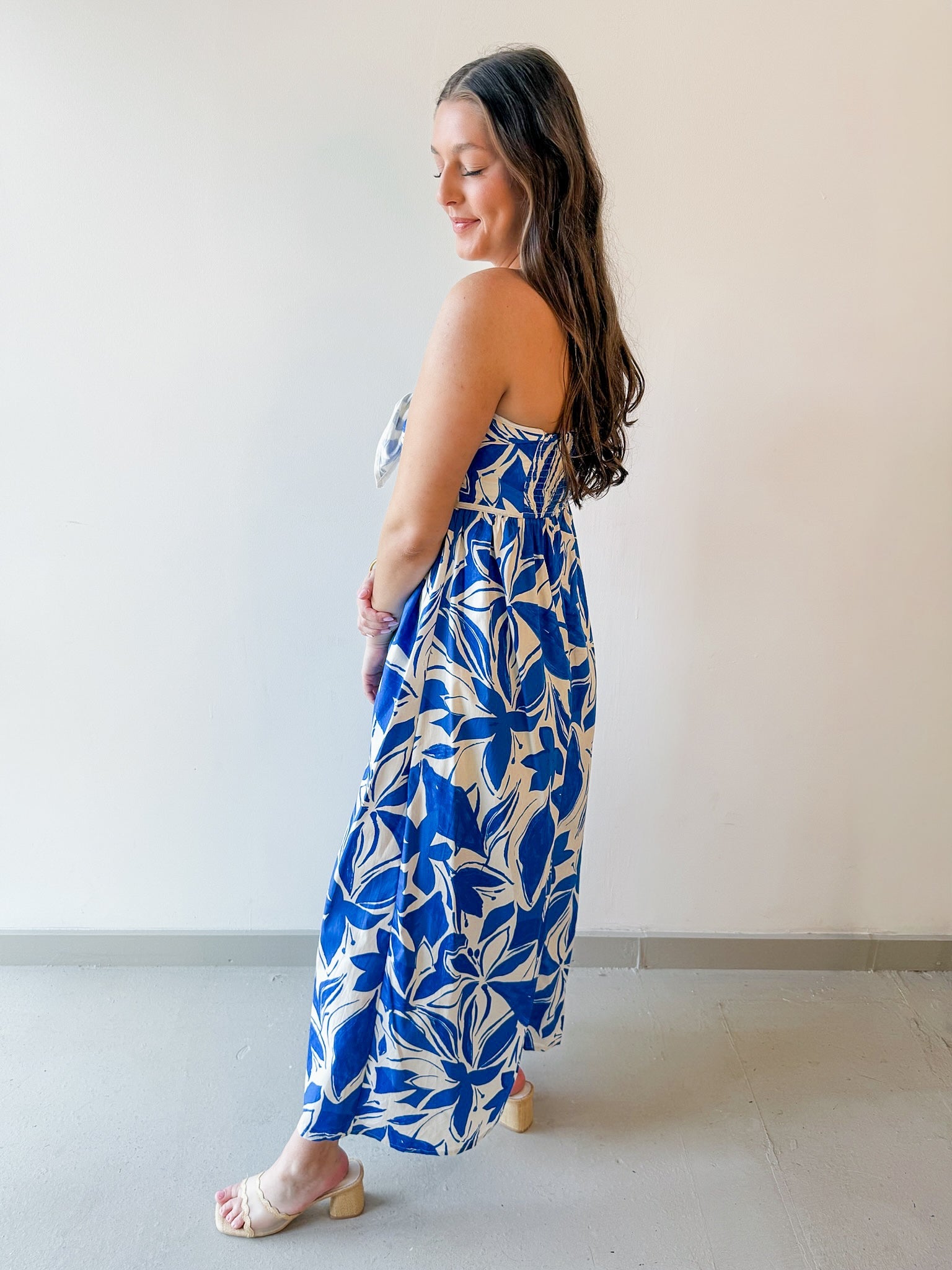 Capri Blue Tie Front Maxi Dress