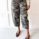 Cargo Print Barrel Jeans- Olive