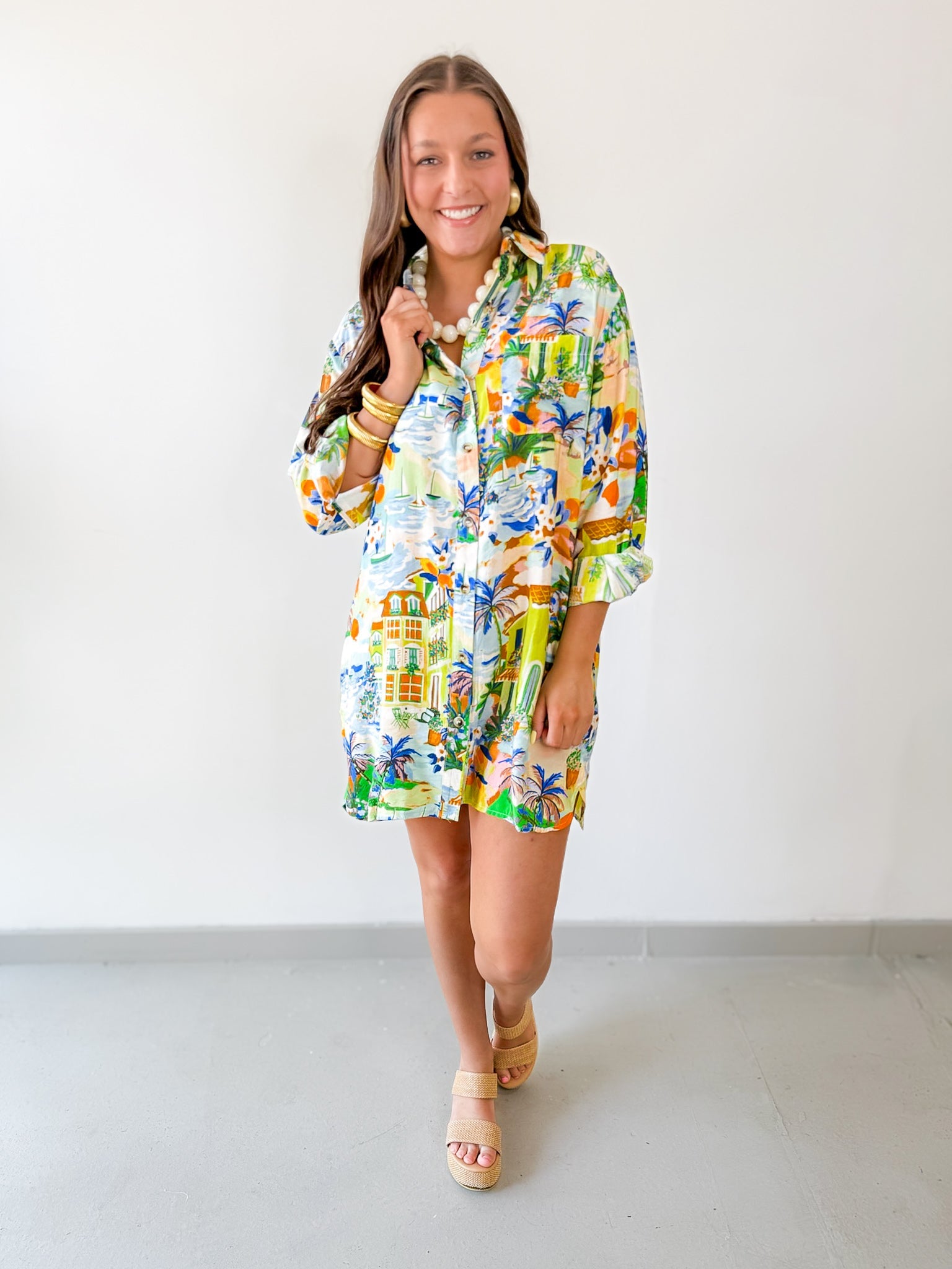 Caribbean Blues Collared Dress