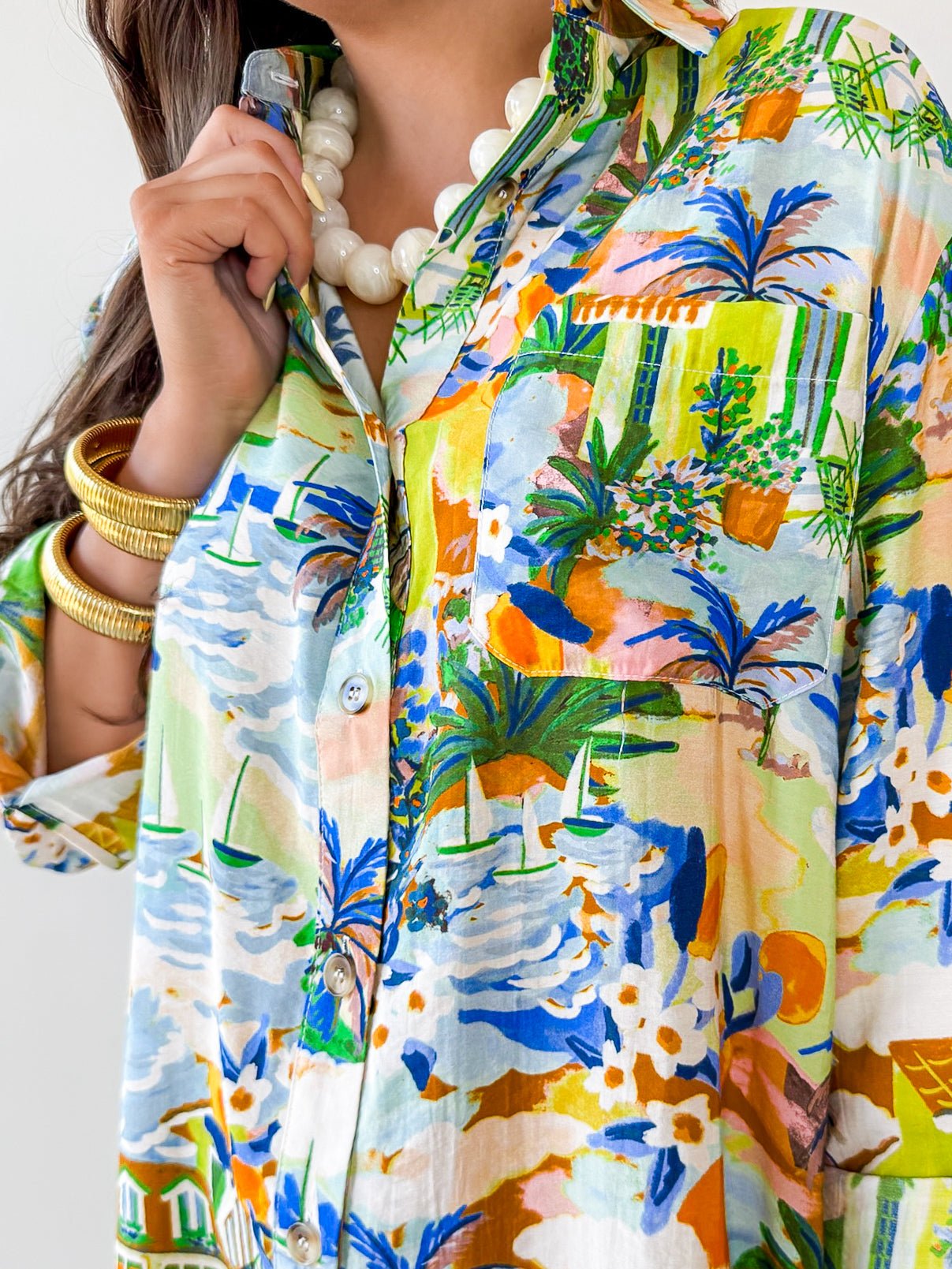 Caribbean Blues Collared Dress