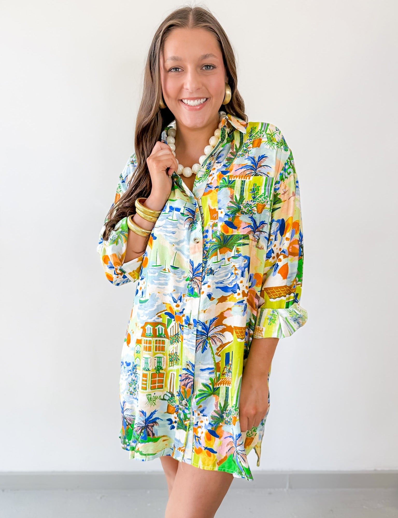 Caribbean Blues Collared Dress