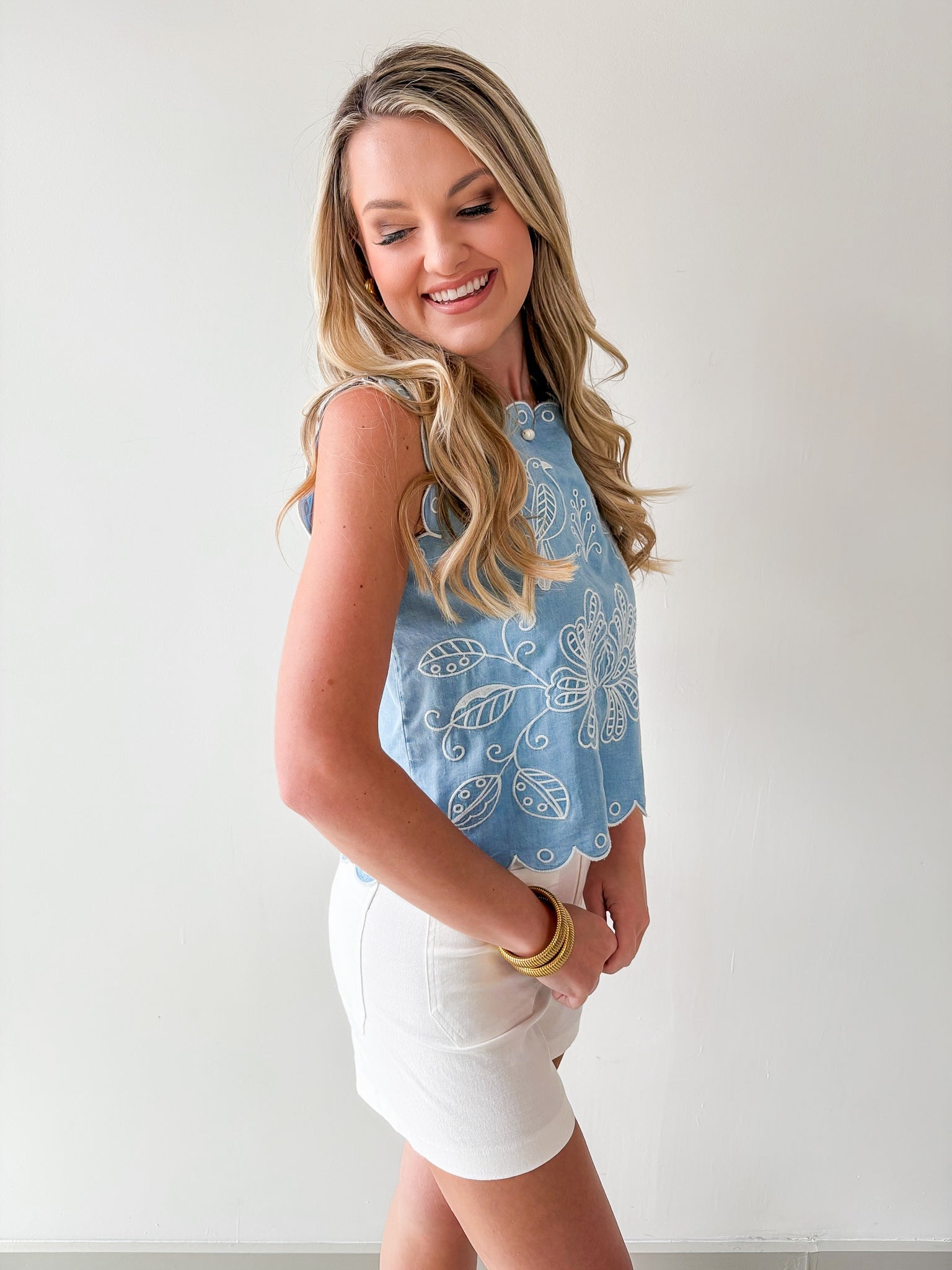 Chambray Printed Top