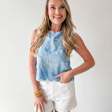 Chambray Printed Top
