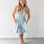 Chambray Smocked Zip Mini Dress