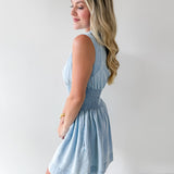 Chambray Smocked Zip Mini Dress