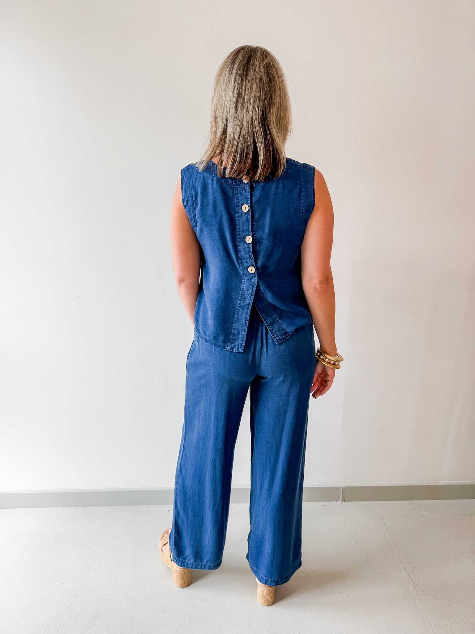 Chambray Top & Wide Leg Pants