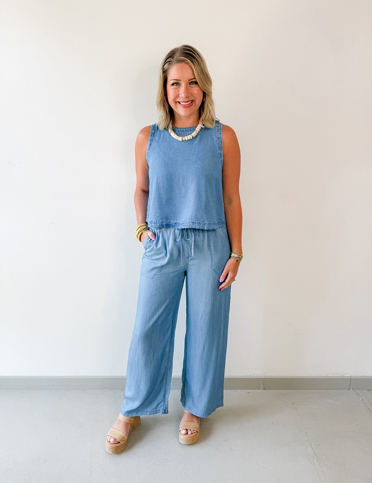Chambray Top & Wide Leg Pants