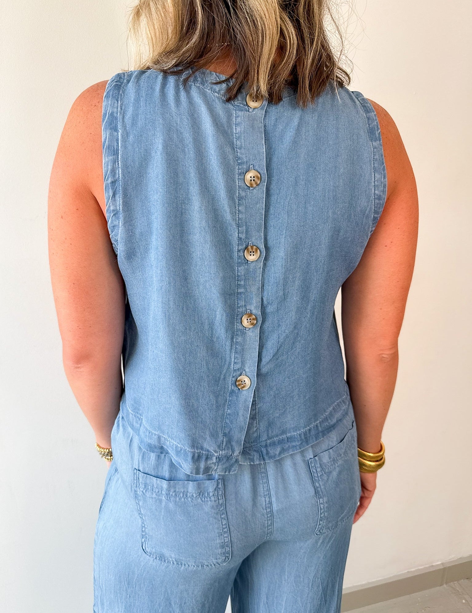 Chambray Top & Wide Leg Pants