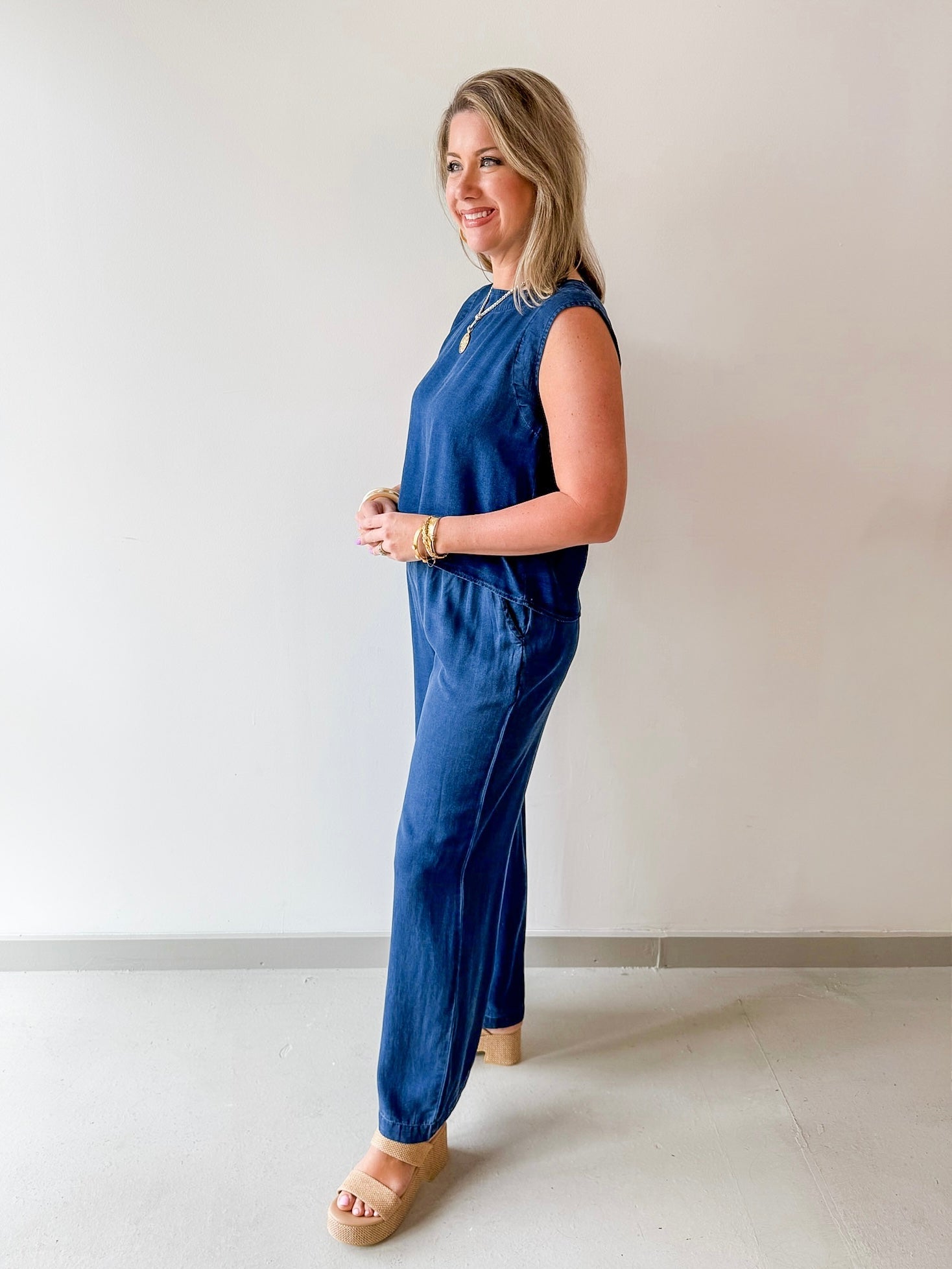 Chambray Top & Wide Leg Pants