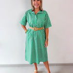 Check Print Short Sleeve Midi Dress