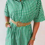 Check Print Short Sleeve Midi Dress