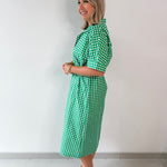 Check Print Short Sleeve Midi Dress