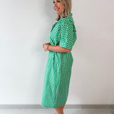 Check Print Short Sleeve Midi Dress