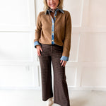 Check Print Straight Leg Pants- Brown
