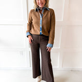 Check Print Straight Leg Pants- Brown