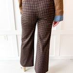 Check Print Straight Leg Pants- Brown