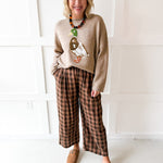 Checkered High Waist Wide Leg Pants - Brown