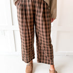 Checkered High Waist Wide Leg Pants - Brown