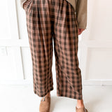 Checkered High Waist Wide Leg Pants - Brown