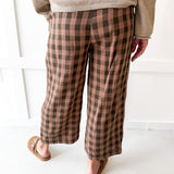 Checkered High Waist Wide Leg Pants - Brown