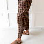 Checkered High Waist Wide Leg Pants - Brown
