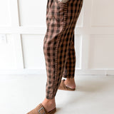 Checkered High Waist Wide Leg Pants - Brown