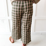 Checkered High Waist Wide Leg Pants- Olive