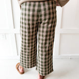 Checkered High Waist Wide Leg Pants- Olive