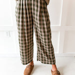 Checkered High Waist Wide Leg Pants- Olive