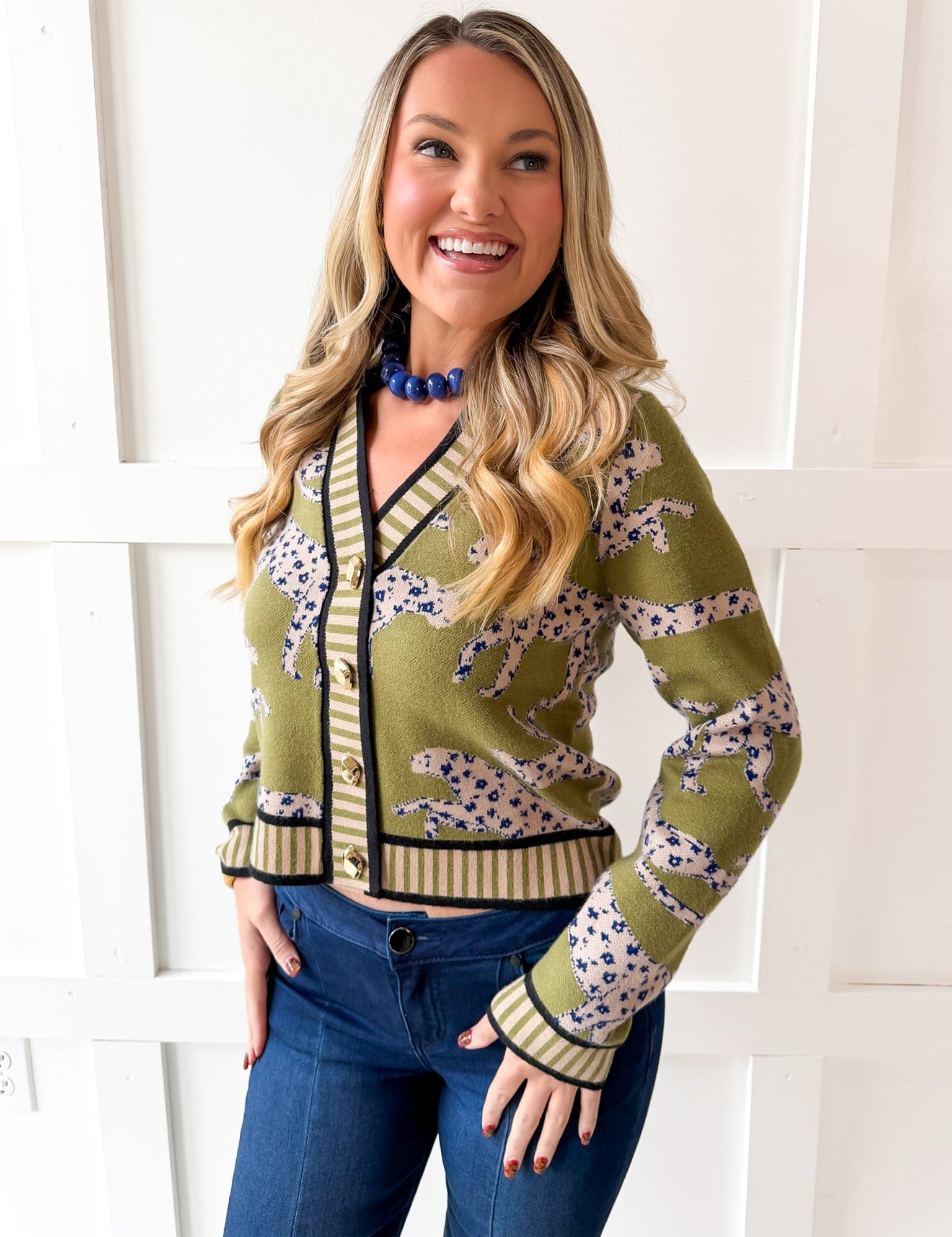 Cheetah Print V Neck Cardigan