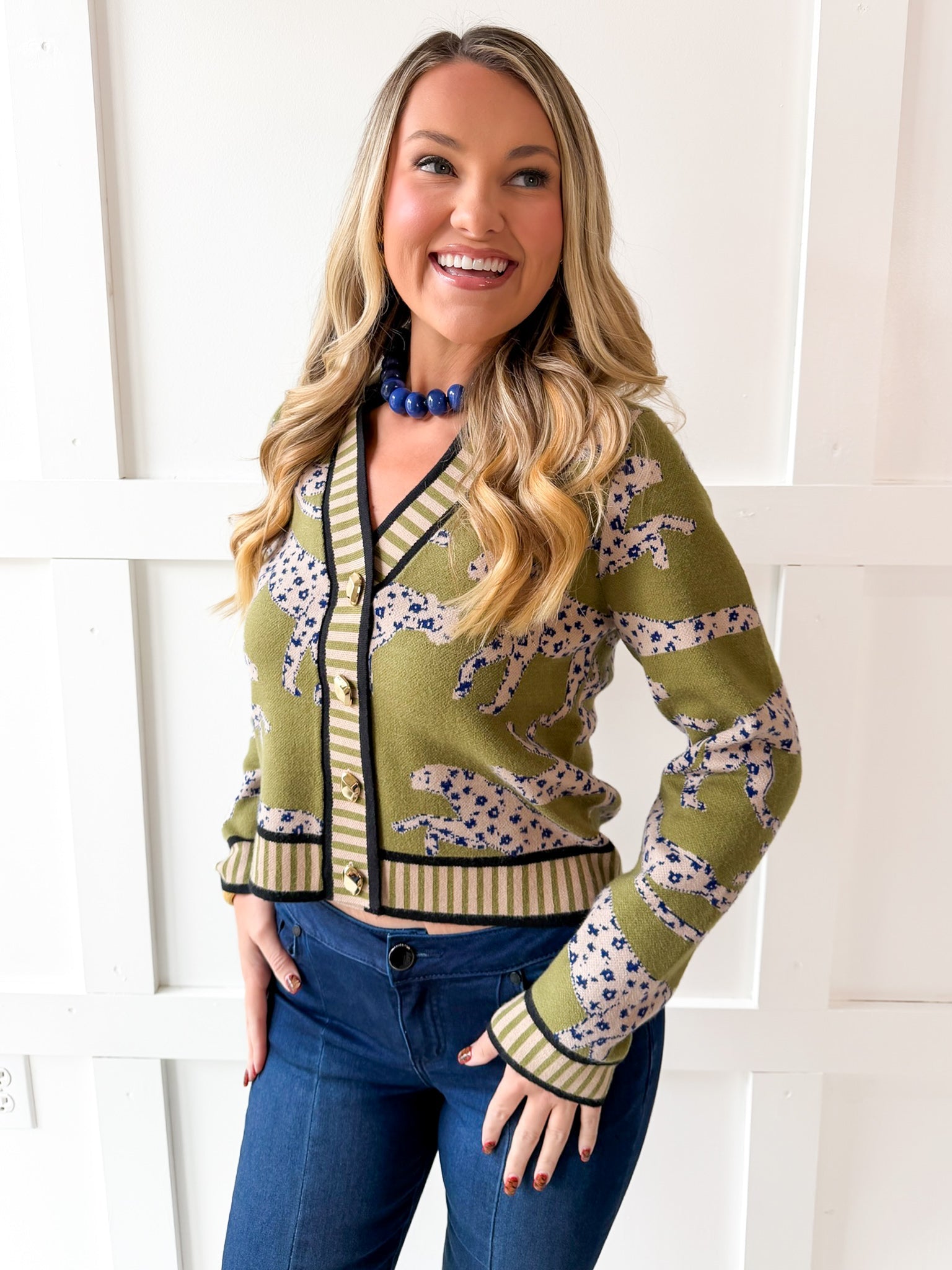Cheetah Print V Neck Cardigan