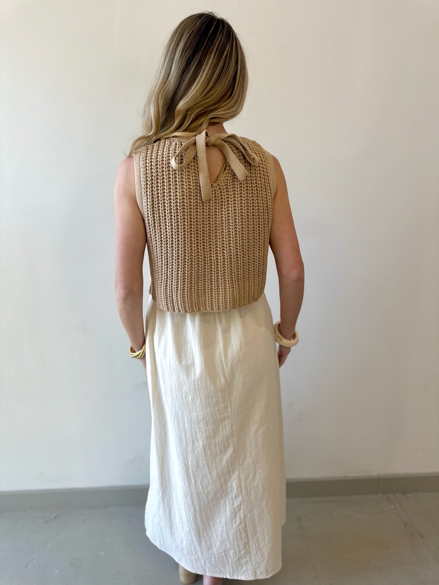 Chunky Sweater Twofer Midi Dress - Latte/Cream