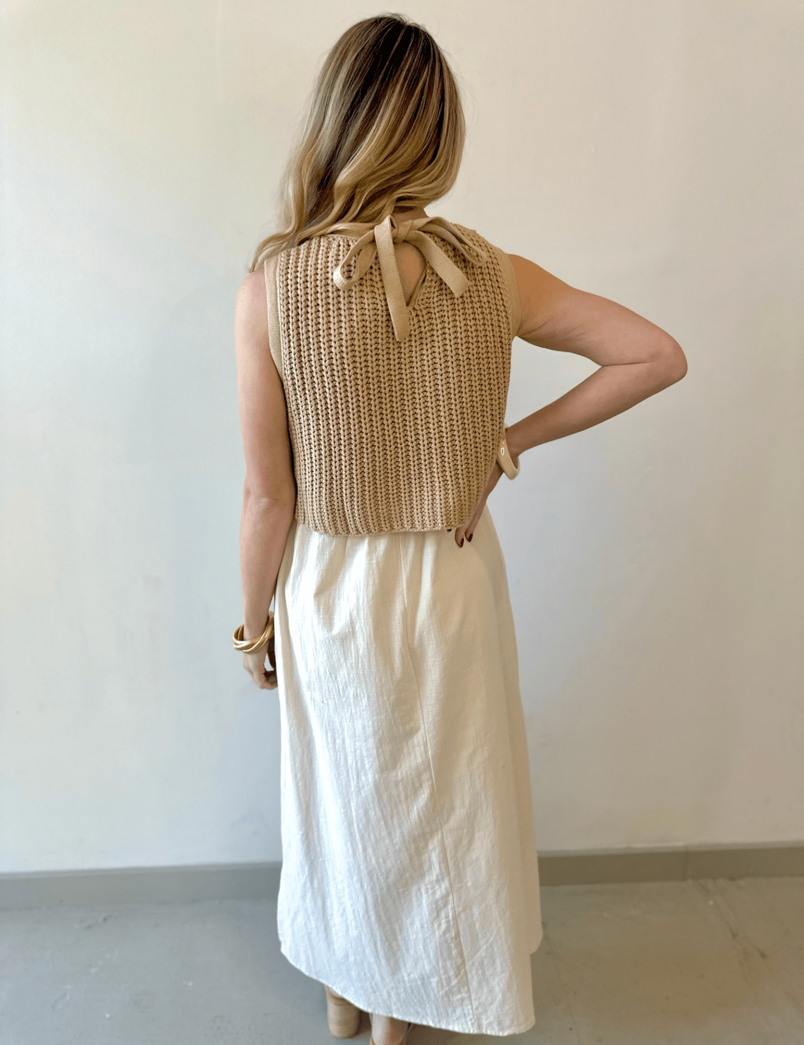 Chunky Sweater Twofer Midi Dress - Latte/Cream