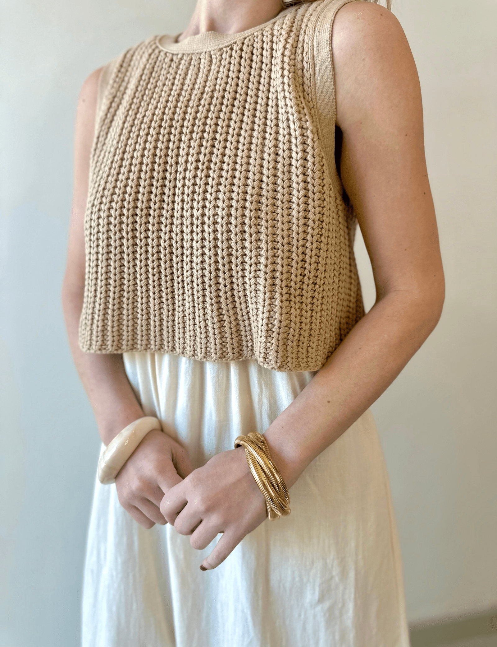 Chunky Sweater Twofer Midi Dress - Latte/Cream