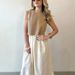 Chunky Sweater Twofer Midi Dress - Latte/Cream