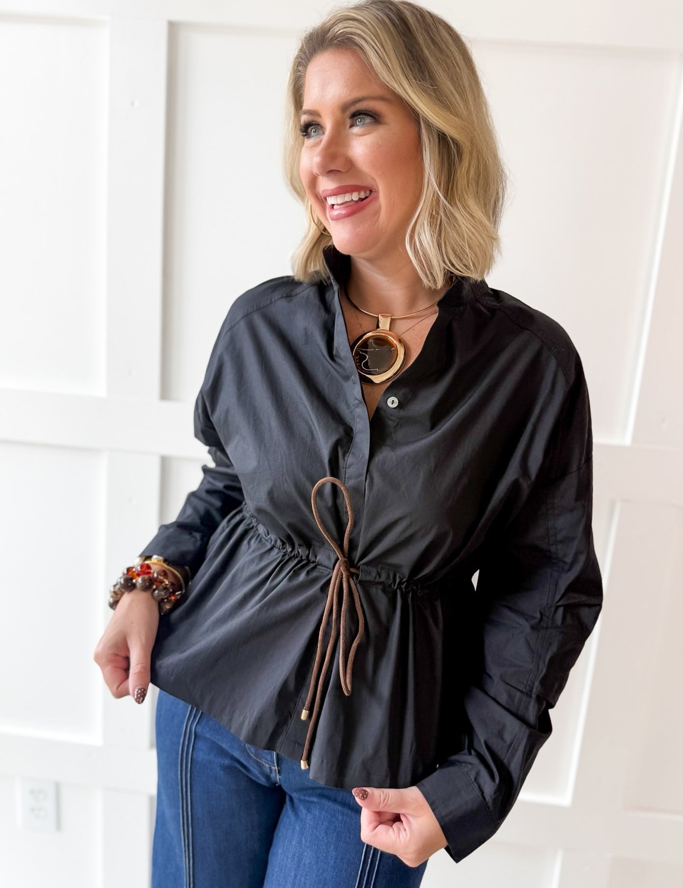 Cinched Oversized Top- Black