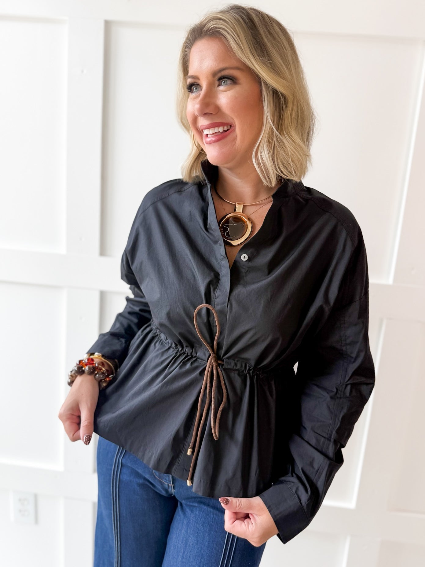 Cinched Oversized Top- Black