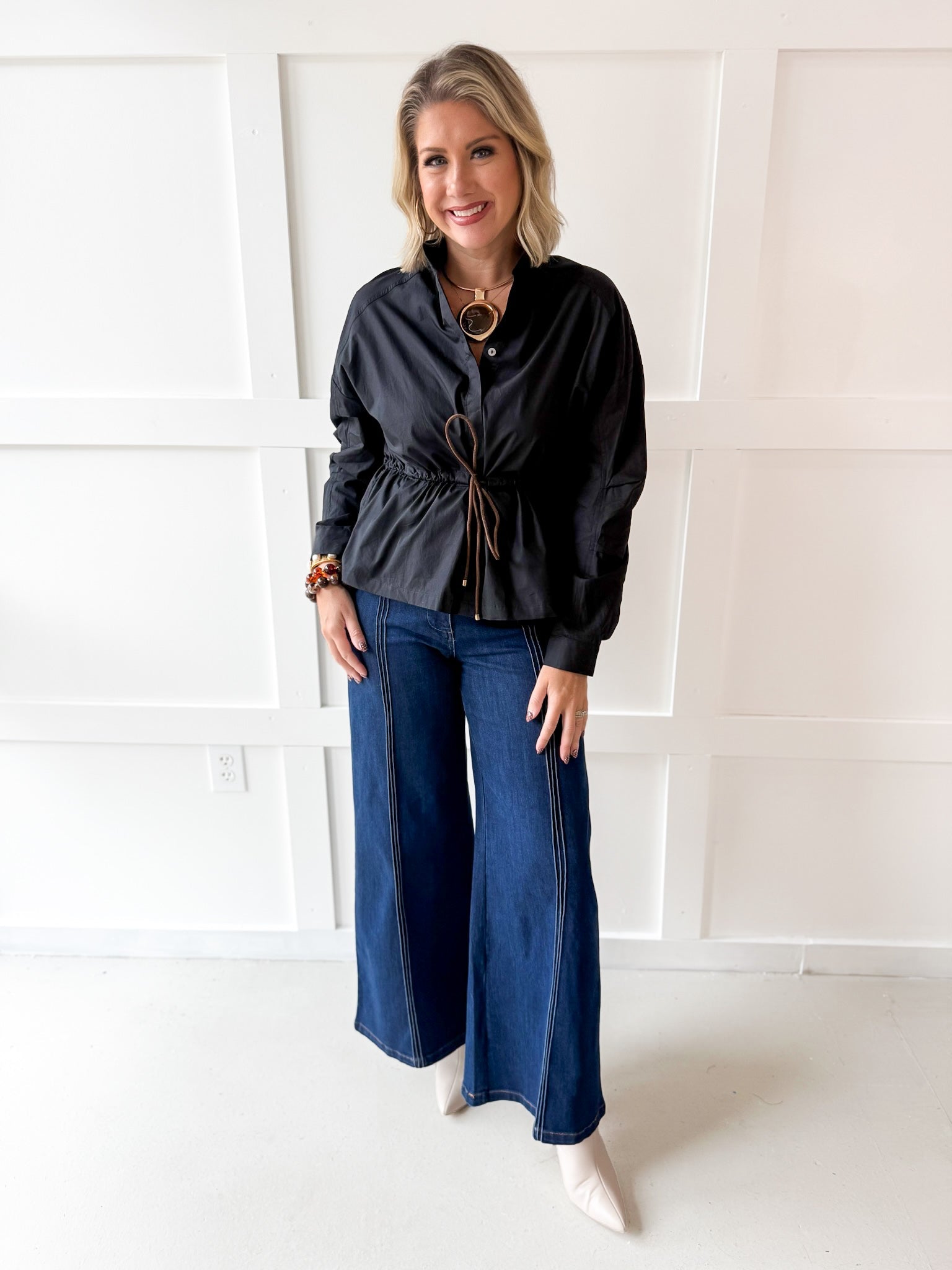 Cinched Oversized Top- Black