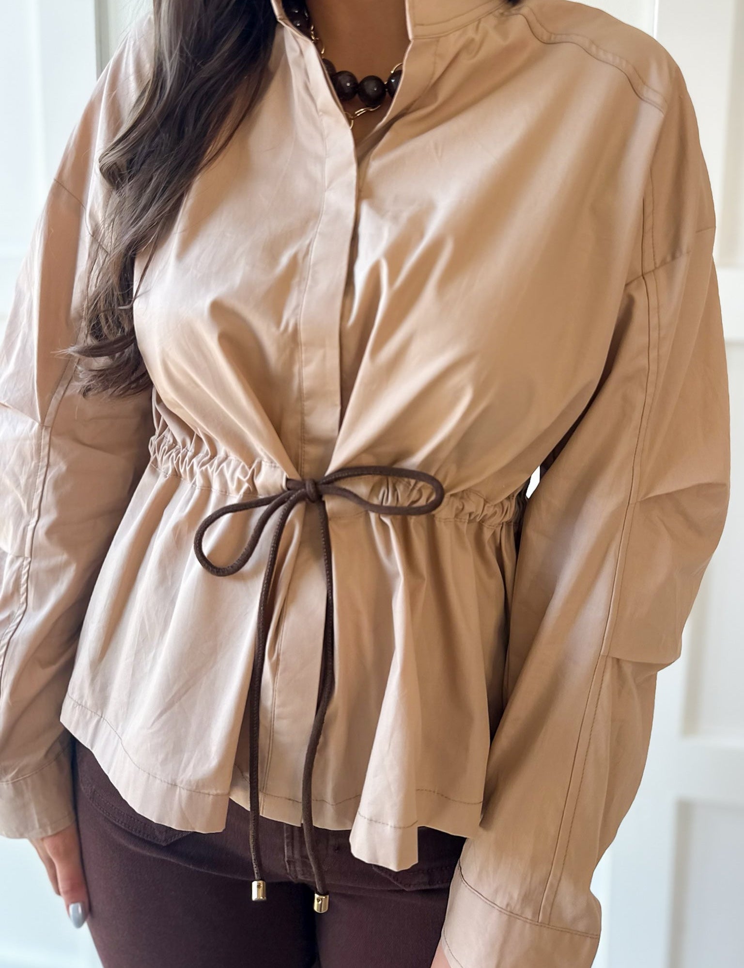 Cinched Oversized Top- Camel