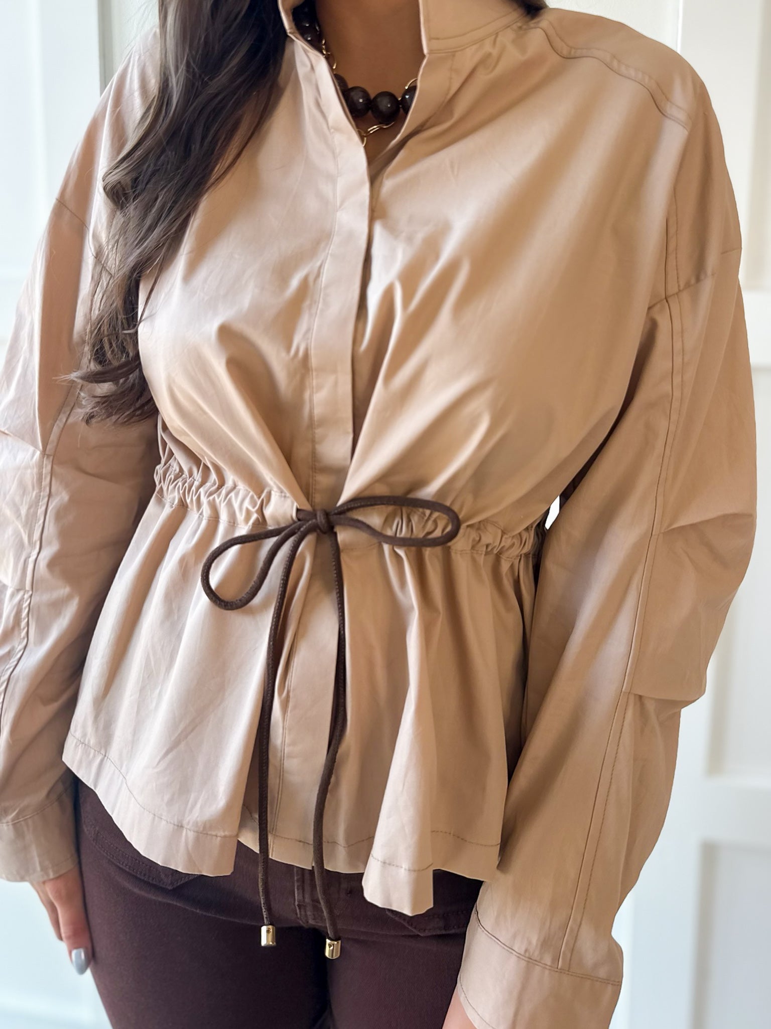 Cinched Oversized Top- Camel