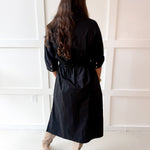 Cinched Waist Midi Dress - Black