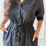 Cinched Waist Midi Dress - Black