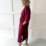 Cinched Waist Midi Dress - Burgandy