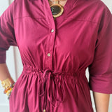 Cinched Waist Midi Dress - Burgandy